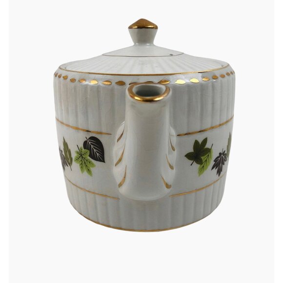 Wood And Sons Teapot English Ironstone Gold Trim Leaf Design Alpine White - Picture 5 of 10